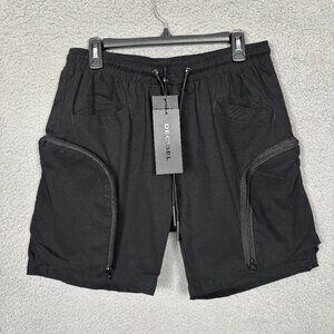 Decibel Mens Twill Shorts Oversized zip pockets Elastic waistband Lg Black NWT's